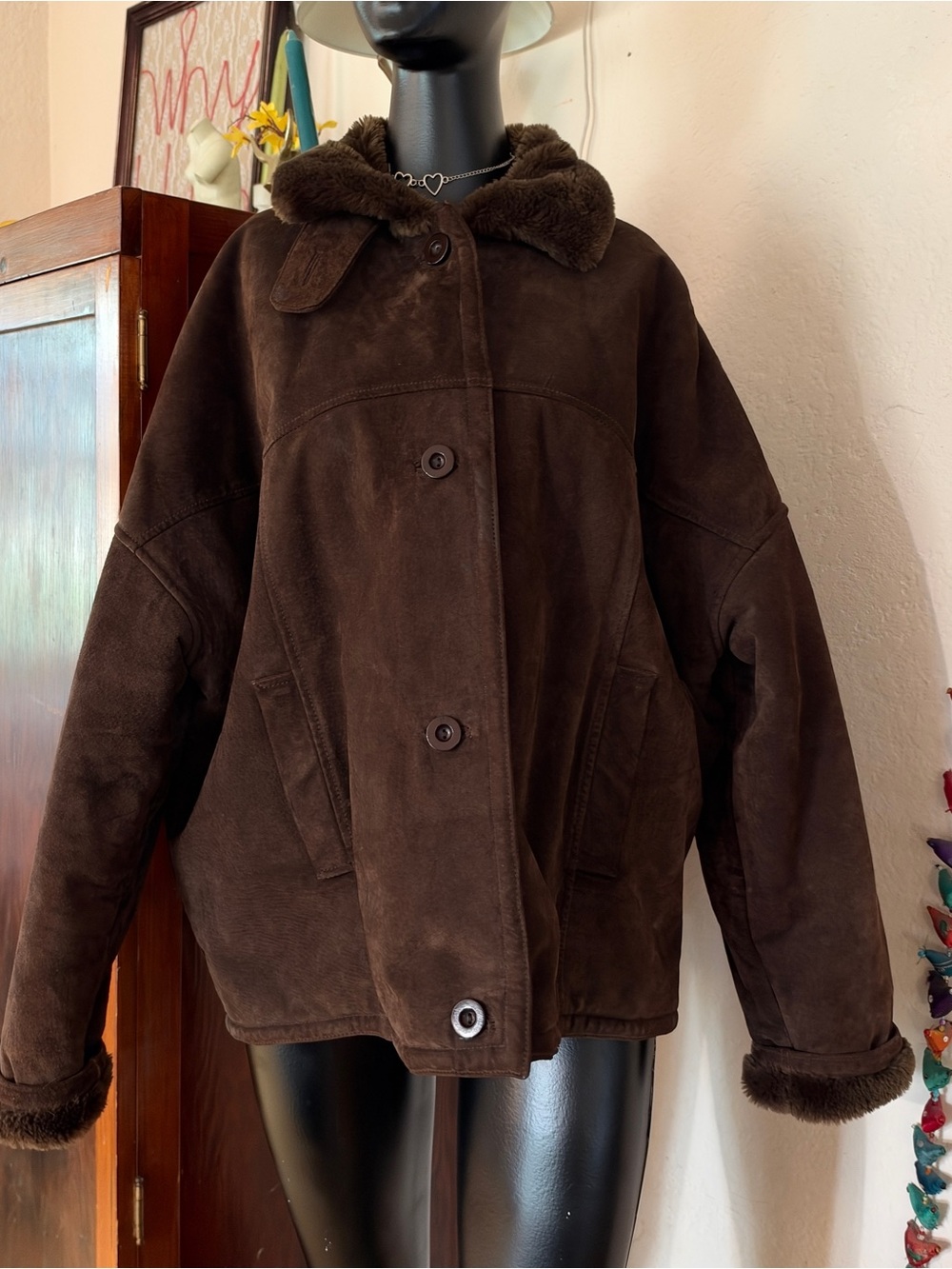 Jones New York Vintage Suede and Faux-Shearling Lined Jacket